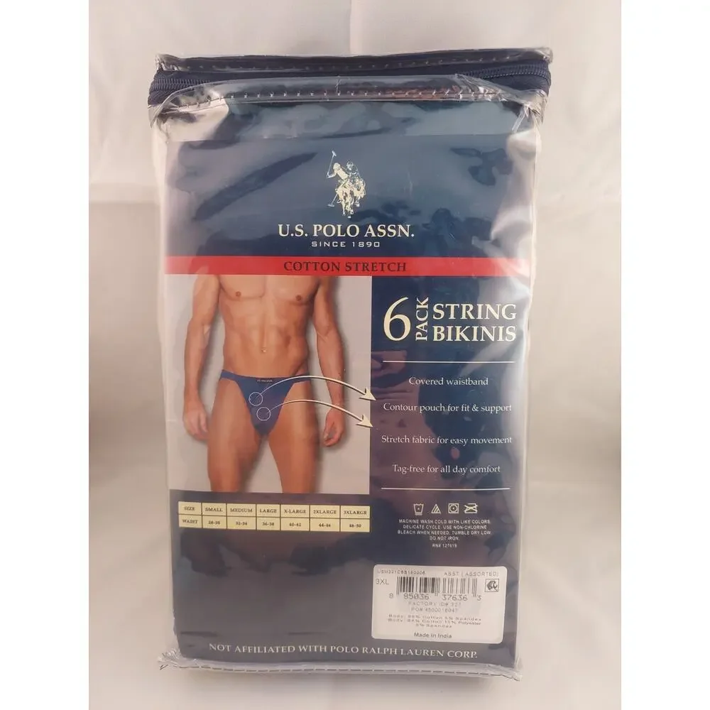 US POLO Assn 6 Pair Men's Cotton Stretch Underwear String Bikini - 3XL New